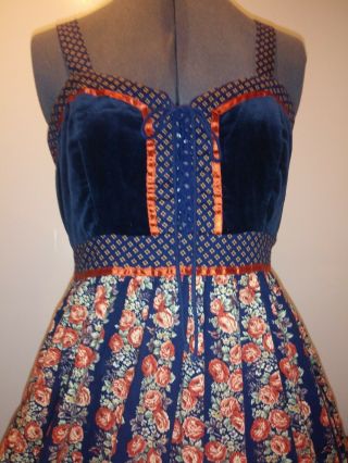Gunne Sax prairie navy blue orange rust maxi dress size 13 5