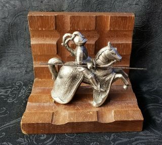 Vintage Knight On Horse Statuette - Wooden Mount - Made In Japan