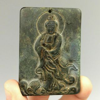 Magnetic Field Meteorite Pallasite Hand Carved Buddha Guanyin Pendants Necklace