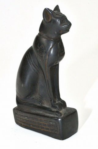 Egypt Egyptian Cat Antiques Basted Ubasti Goddess Pharaoh Statue Black Stone