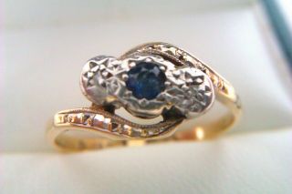 Rare 18ct Gold Platinum Sapphire & Diamond Edwardian Crossover Ladies Ring C1909
