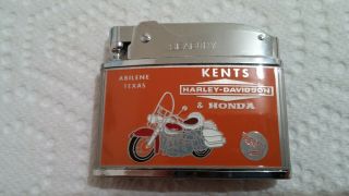 Vintage NOS Advertising Flat Lighter Kents Harley Davidson & Honda Motorcycle 2