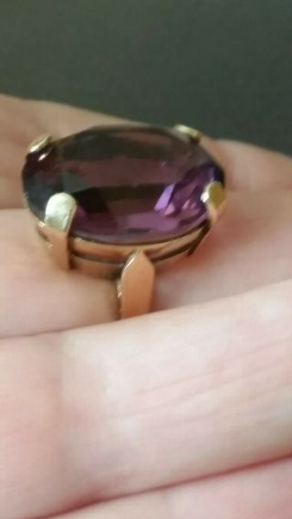 Large Antique Victorian 9ct Gold Amethyst Ring Size O