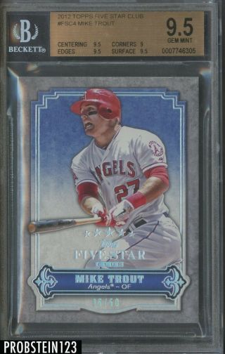 2012 Topps Five Star Club Mike Trout Angels Rc Rookie 6/50 Bgs 9.  5 " Rare "