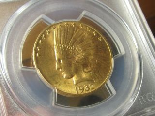 GEM GOLD INDIAN HEAD EAGLE 1932 PCGS MS - 64,  A 1/2 OZ GOLD COIN RARE 3