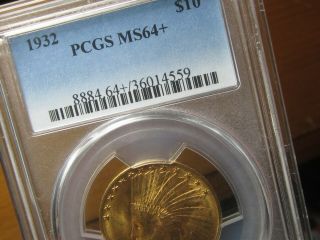 GEM GOLD INDIAN HEAD EAGLE 1932 PCGS MS - 64,  A 1/2 OZ GOLD COIN RARE 6