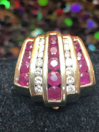 Vintage 14k Yellow Gold Natural Ruby & Diamond Slide Pendant Cluster