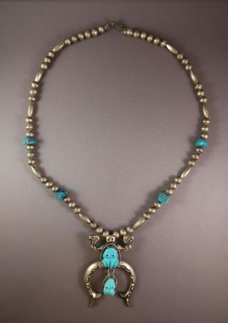 Vintage Navajo or Zuni Signed ML Silver & Turquoise Frog Fetish Necklace 5