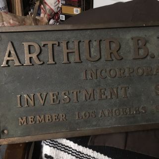 Antique Brass Plaque Los Angeles Arthur B Hogan Stock Exchange