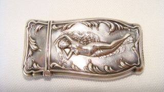 Antique Victorian Flowing Nude Sterling Silver Match Safe Holder Vesta Art 2