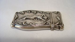 Antique Victorian Flowing Nude Sterling Silver Match Safe Holder Vesta Art 3