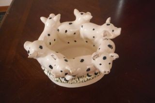 Large 6 White Spotted Pigs Piglets Porcelain Table Centerpiece Made In Holland