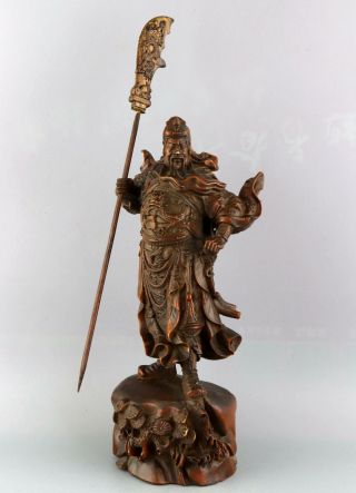 Collect Qainlong Years Antique Boxwood Carved General Guan Yu Exorcism Statue