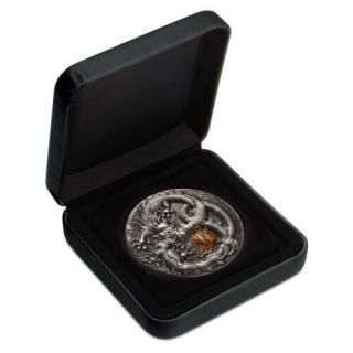 2019 Dragon 5oz Silver Antiqued Colored High Relief Coin - Mintage 388 8