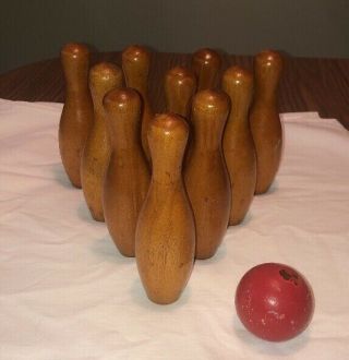 Vintage Wooden Bowling Set Duck Pins