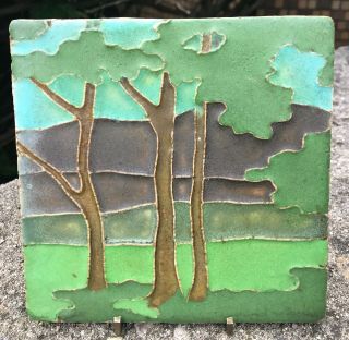 Rare Van Briggle Pottery 6 " Landscape Arts And Crafts Tile