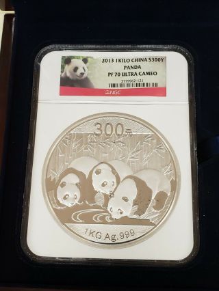 2013 China Panda 300y Silver 1 Kilo - Ngc Pf70 Ultra Cameo Low Mintage Rare