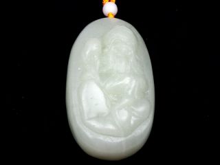 HeTian Jade Hand Carved LARGE Pendant Sculpture Longevity Holds Peach 02121905 2
