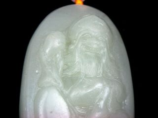 HeTian Jade Hand Carved LARGE Pendant Sculpture Longevity Holds Peach 02121905 3