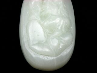 HeTian Jade Hand Carved LARGE Pendant Sculpture Longevity Holds Peach 02121905 4