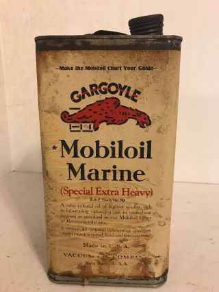 Vintage 1 Gallon Mobiloil Gargoyle Marine (Special Extra Heavy) Motor Oil Can 3