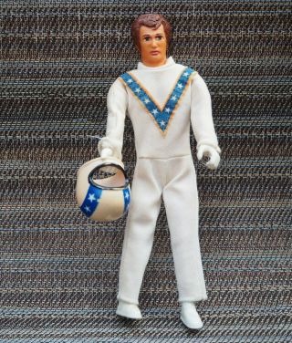 Vintage 1972 Ideal Evel Knievel 7” Action Figure Bendy Doll With Jumpsuit