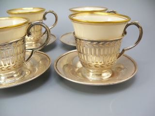 Set 6 Vintage Meriden Brittania Sterling Silver Lenox Demitasse Cups & Saucers 3