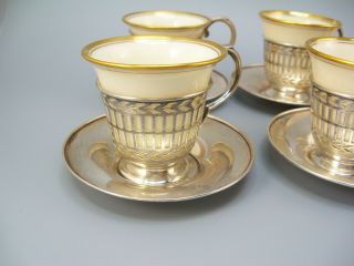 Set 6 Vintage Meriden Brittania Sterling Silver Lenox Demitasse Cups & Saucers 4