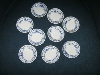 English Ridgway Blue Delft Butter Pats - Nine (9)