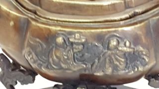 Antique Japanese Bronze / Brass Incense Burner Censer Phoenix Footed 2