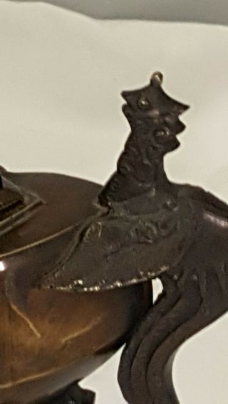 Antique Japanese Bronze / Brass Incense Burner Censer Phoenix Footed 4