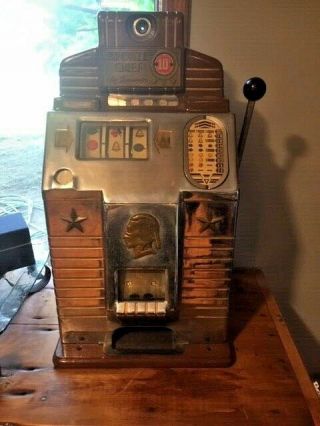 Vintage Bronze Chief Ten Cent Dime.  10 Slot Machine By Jennings Coin Op 3 Star