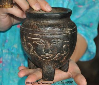 5 " Chinese Hongshan Culture Old Jade Carving People Face Pot Tank Jug Jar Crock