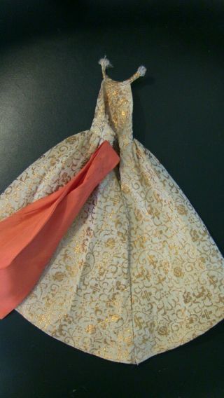 Vintage BArbie HTF Japanese Exclusive Gold White Orange Sash Gown Dress 7