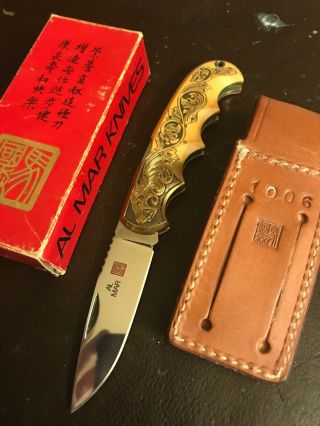1 Of A Kind Vintage Early Al Mar Buzzard Knife Scrimshawed & Engraved Seki Japan