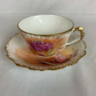 Limoges Fine Bone China Teacup And Saucer W/ Carnations