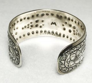 Vintage Sterling Silver Hand Chased Cuff Bracelet With Floral Lily Theme 7