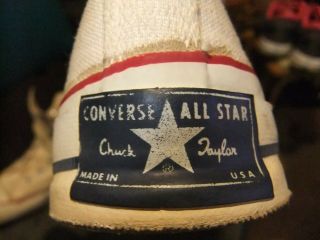 Vintage 1960s 70s Converse Blue label Chuck Taylor White Hi Tops Sz 9.  5 USA Made 4