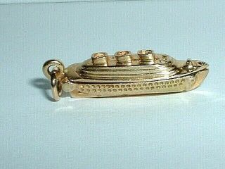 Vintage 14k Yellow Gold 3d Cruise Ship Charm Pendant Opens Up To Bon Voyage