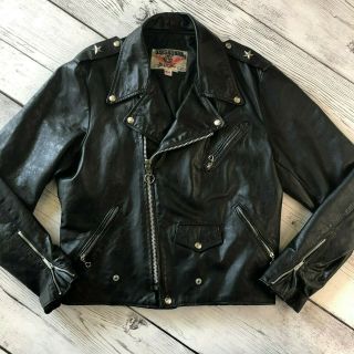 Vintage Brooks Leather Motorcycle Jacket Mens 42 Made In Usa Black Biker Punk
