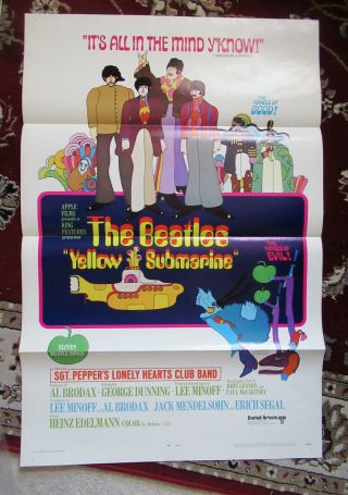 Beatles INCREDIBLE VINTAGE 1968 ' YELLOW SUBMARINE ' 1 SHEET MOVIE POSTER N 10