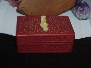 Fine Old Antique Chinese Carved Cinnabar Lacquer Box w/Carved Geisha Insert 2