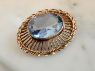 A Antique 9 Ct Gold Oval17.  00 Carat Blue Topaz Brooch