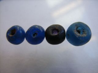 4 Ancient Roman Blue Glass Beads Romans Very Rare Top
