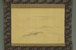 掛軸1967 Japanese Hanging Scroll : Goshun / Matsumura Gekkei " Sea Scenery " @b790