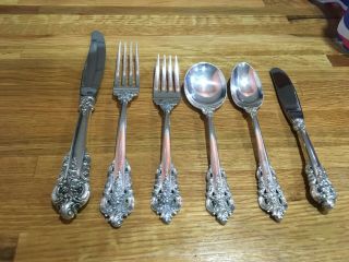 6 Pc Place Setting Wallace Grande Baroque Sterling Flatware Set