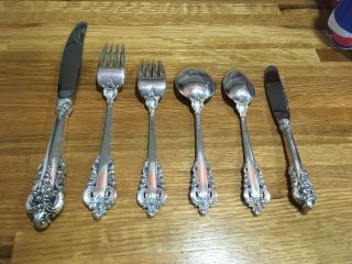 6 PC PLACE SETTING WALLACE GRANDE BAROQUE STERLING FLATWARE SET 2