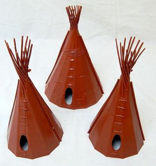 Bmc Playset Little Bighorn Plastic Indian Village Set Of 3 Teepees 2 Sizes Oop