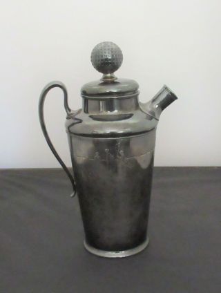 1927 Meriden International Silver Plate Cocktail Shaker Etched Golf Theme