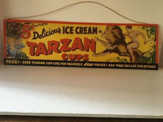 Vintage Antique Tarzan Cups Ice Cream - Store Tin Sign - 20 " X 6 "